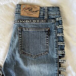Platinum Plush Jeweled-Trim Skinny Jeans